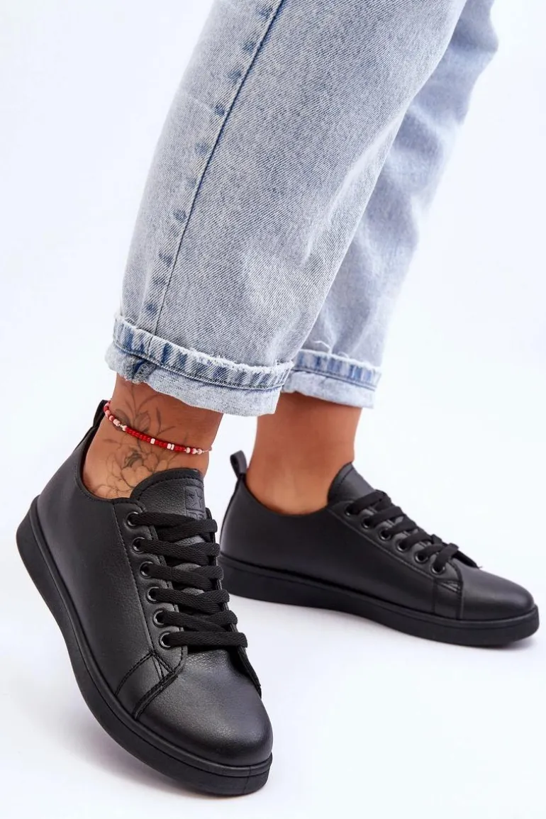 Damskie Skórzane Klasyczne Trampki Czarne Unlimited