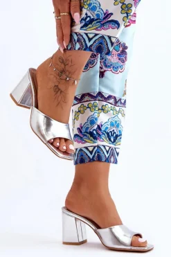 Damskie Skórzane Klasyczne Klapki Srebrne Loara