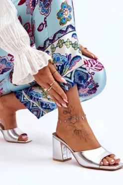 Damskie Skórzane Klasyczne Klapki Srebrne Loara