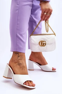 Damskie Skórzane Klasyczne Klapki Białe Loara