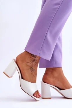 Damskie Skórzane Klasyczne Klapki Białe Loara