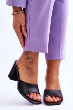 Damskie Skórzane Klasyczne Klapki Czarne Loara