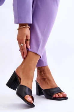 Damskie Skórzane Klasyczne Klapki Czarne Loara