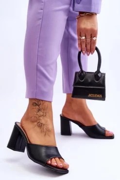 Damskie Skórzane Klasyczne Klapki Czarne Loara