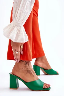 Damskie Skórzane Klasyczne Klapki Zielone Loara