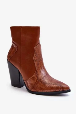 Damskie Skórzane Kowbojki Botki Brązowe Fiorene