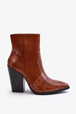 Damskie Skórzane Kowbojki Botki Brązowe Fiorene