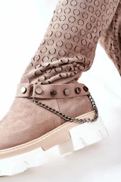 Damskie Skórzane Kozaki Lewski Cappuccino Zamszowe 2866