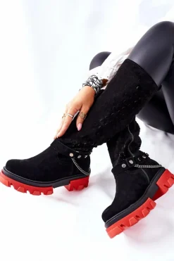 Damskie Skórzane Kozaki Lewski Czarne Zamszowe 2866