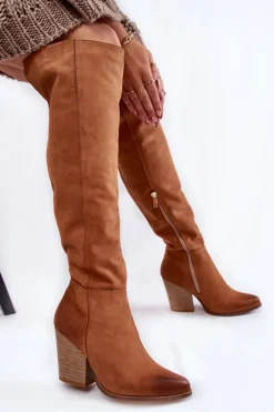 Damskie Skórzane Kozaki Muszkieterki Lewski 2833 Camel