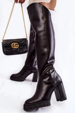 Damskie Skórzane Kozaki Muszkieterki Czarne Georgette