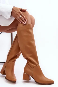 Damskie Skórzane Kozaki Na Obcasie Camel Lewski 2928/B/2