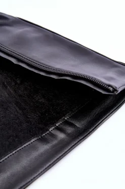 Damskie Skórzane Kozaki Oficerki Na Płaskim Obcasie Czarne Nenet