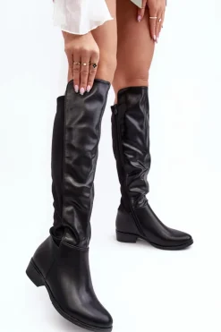 Damskie Skórzane Kozaki Przed Kolano S.Barski HY27098A Czarne