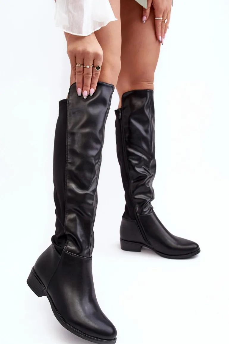 Damskie Skórzane Kozaki Przed Kolano S.Barski HY27098A Czarne