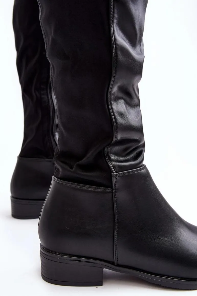 Damskie Skórzane Kozaki Przed Kolano S.Barski HY27098A Czarne