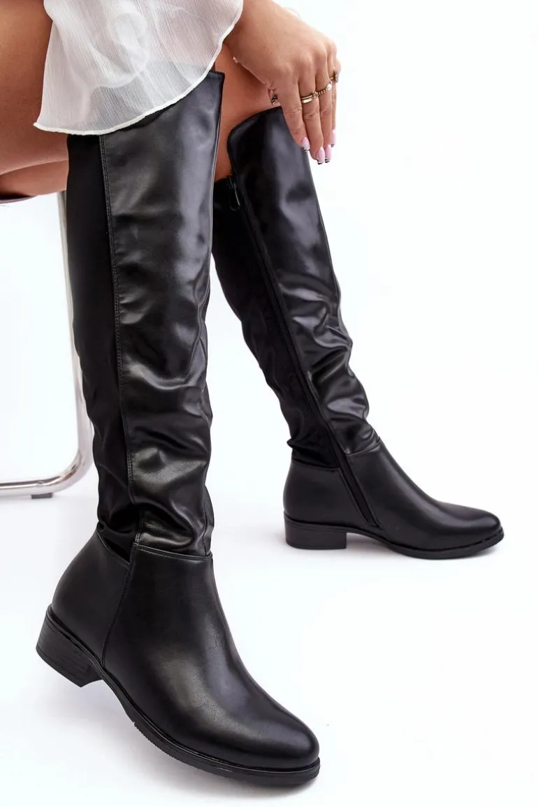 Damskie Skórzane Kozaki Przed Kolano S.Barski HY27098A Czarne