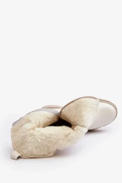 Damskie Skórzane Kozaki Z Wełną Kremowe Bayla