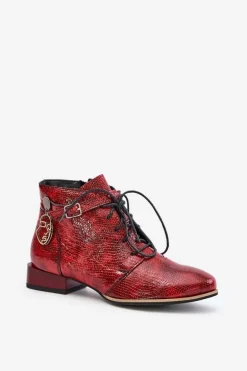 Damskie Skórzane Lakierowane Botki Trzewiki Maciejka 5743A-08 Czerwone