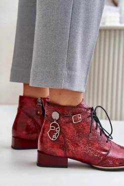 Damskie Skórzane Lakierowane Botki Trzewiki Maciejka 5743A-08 Czerwone