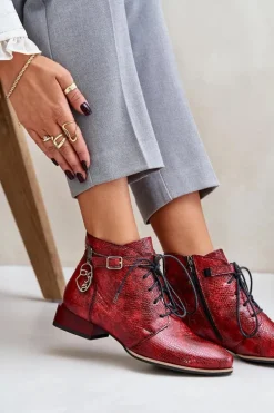 Damskie Skórzane Lakierowane Botki Trzewiki Maciejka 5743A-08 Czerwone