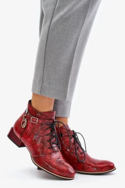 Damskie Skórzane Lakierowane Botki Trzewiki Maciejka 5743A-08 Czerwone