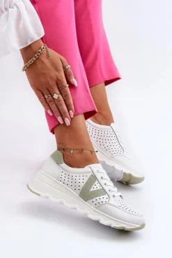 Damskie Skórzane Lekkie Buty Sportowe Białe Eleonori