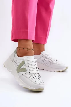 Damskie Skórzane Lekkie Buty Sportowe Białe Eleonori