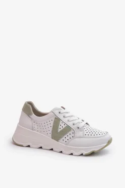 Damskie Skórzane Lekkie Buty Sportowe Białe Eleonori