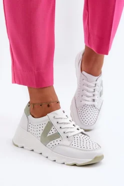 Damskie Skórzane Lekkie Buty Sportowe Białe Eleonori