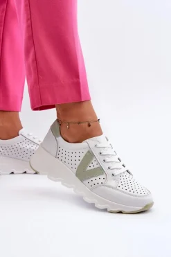 Damskie Skórzane Lekkie Buty Sportowe Białe Eleonori