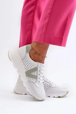 Damskie Skórzane Lekkie Buty Sportowe Białe Eleonori