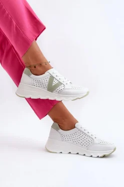 Damskie Skórzane Lekkie Buty Sportowe Białe Eleonori