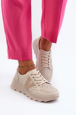 Damskie Skórzane Lekkie Buty Sportowe Beżowe Eleonori