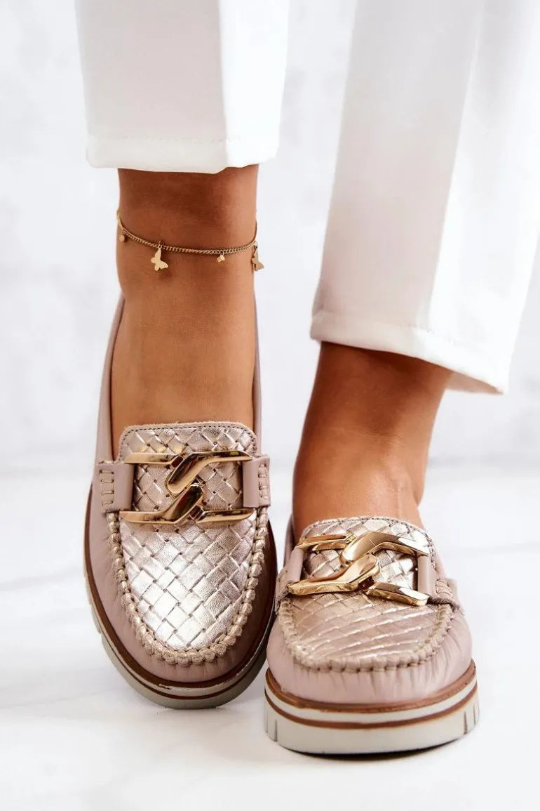 Damskie Skórzane Mokasyny Na Platformie Beżowe Venesia