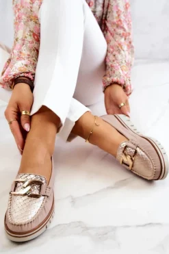 Damskie Skórzane Mokasyny Na Platformie Beżowe Venesia