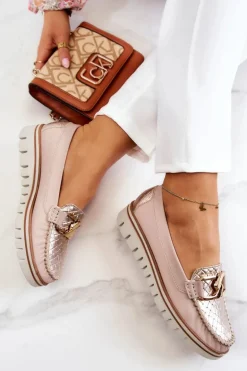 Damskie Skórzane Mokasyny Na Platformie Beżowe Venesia