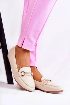 Damskie Skórzane Mokasyny Beżowe Godley