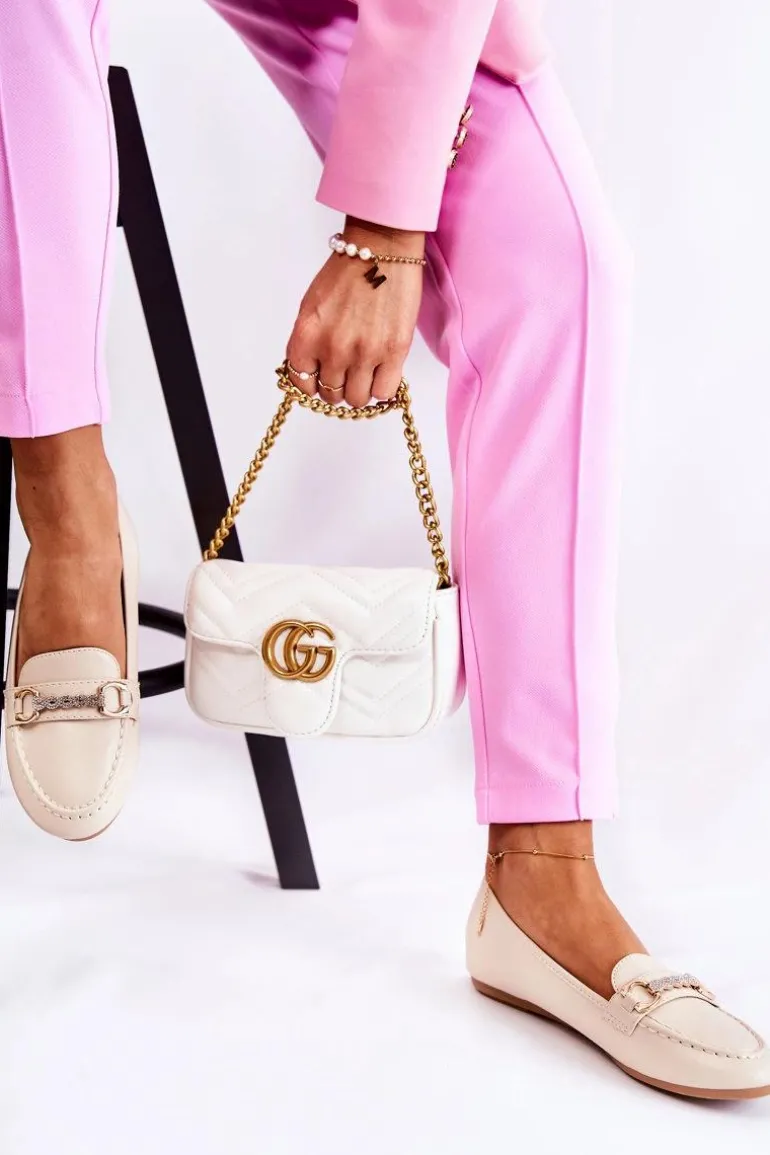 Damskie Skórzane Mokasyny Beżowe Godley