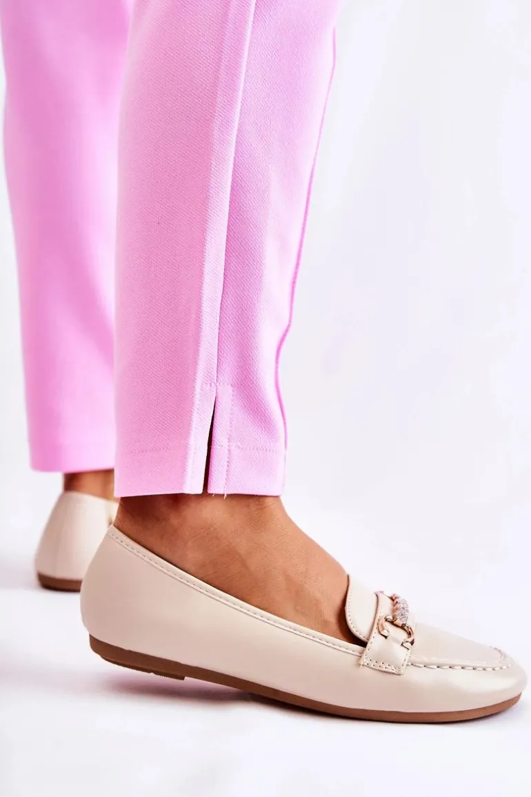 Damskie Skórzane Mokasyny Beżowe Godley