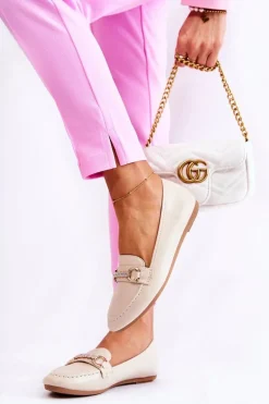 Damskie Skórzane Mokasyny Beżowe Godley