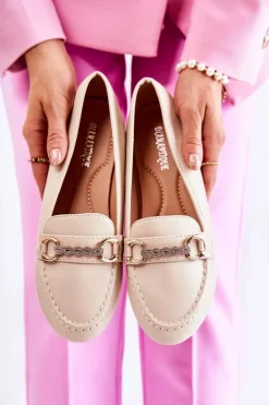 Damskie Skórzane Mokasyny Beżowe Godley