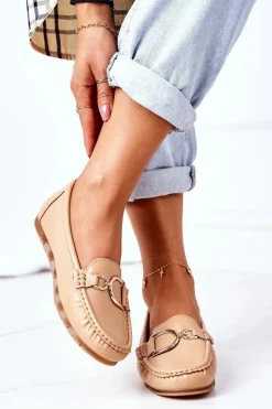 Damskie Skórzane Mokasyny Jasny Brąz Downtown