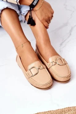 Damskie Skórzane Mokasyny Jasny Brąz Downtown