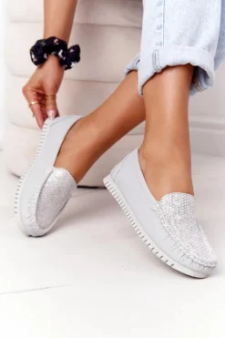 Damskie Skórzane Mokasyny S.Barski 97630 Szare