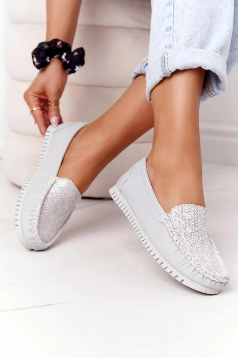 Damskie Skórzane Mokasyny S.Barski 97630 Szare