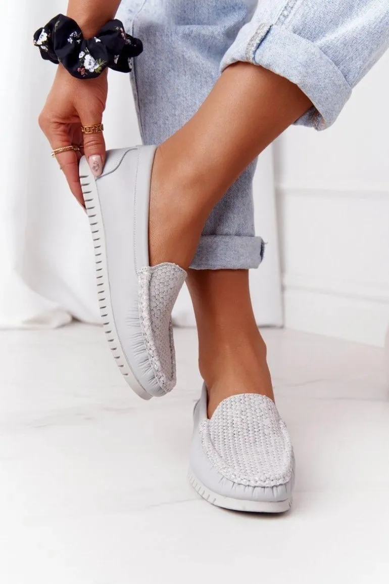 Damskie Skórzane Mokasyny S.Barski 97630 Szare