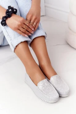 Damskie Skórzane Mokasyny S.Barski 97630 Szare