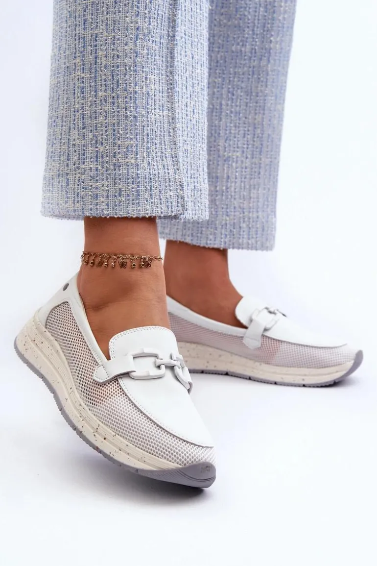 Damskie Skórzane Mokasyny D&A TW210 Białe