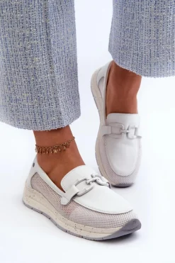 Damskie Skórzane Mokasyny D&A TW210 Białe